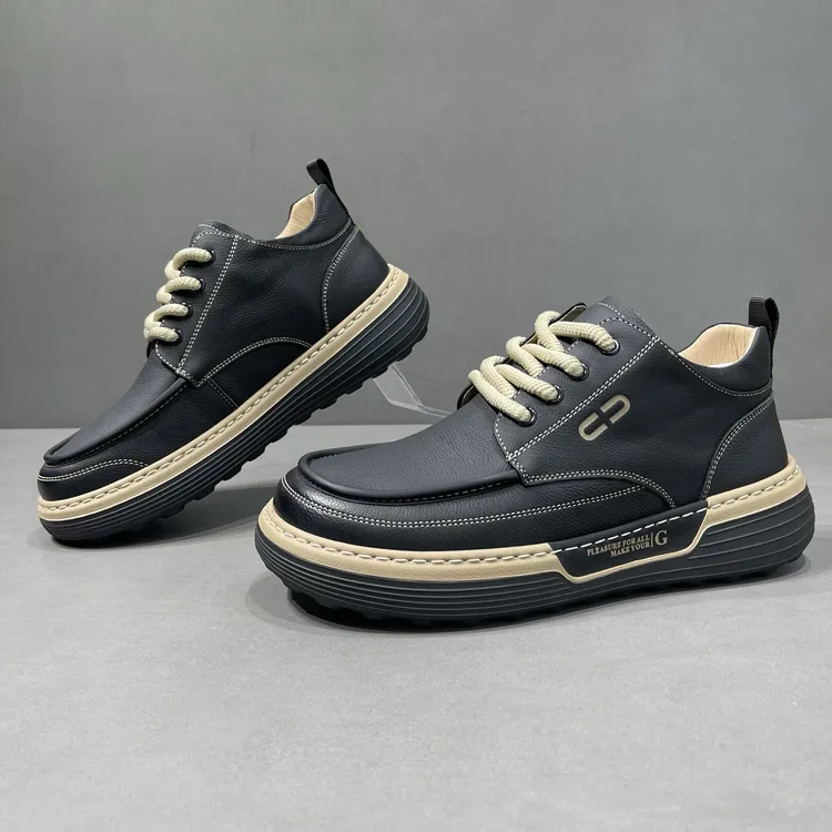 男生头层牛皮歪头休闲鞋百搭男款潮鞋真皮萌丑芒果鞋欧洲站小丑鞋