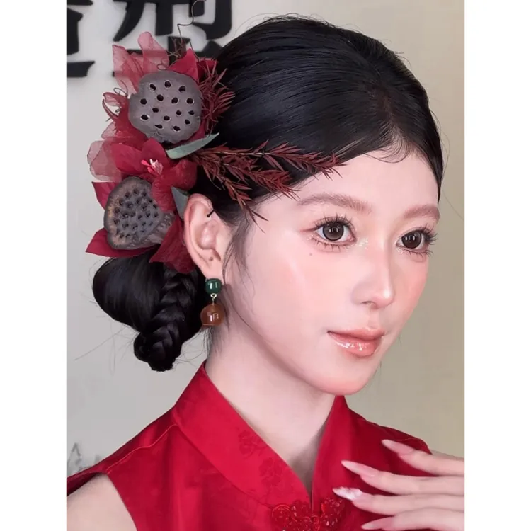 T7078新款新中式小众莲蓬造型新娘晨袍礼服