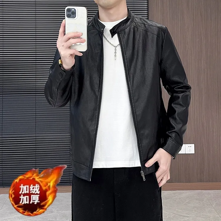 【超厚绒】冬季加绒皮外套男时尚休闲高品质皮衣男士立领韩版夹克