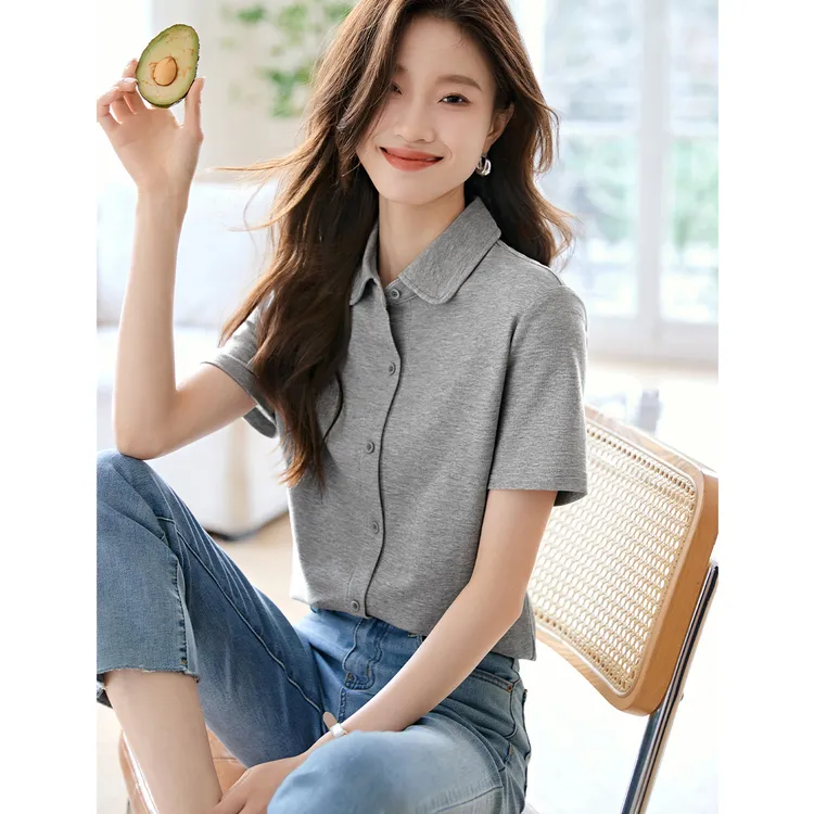 基础款百搭正肩衬衫女夏季休闲显瘦衬衣内搭韩版上衣翻领小衫T恤