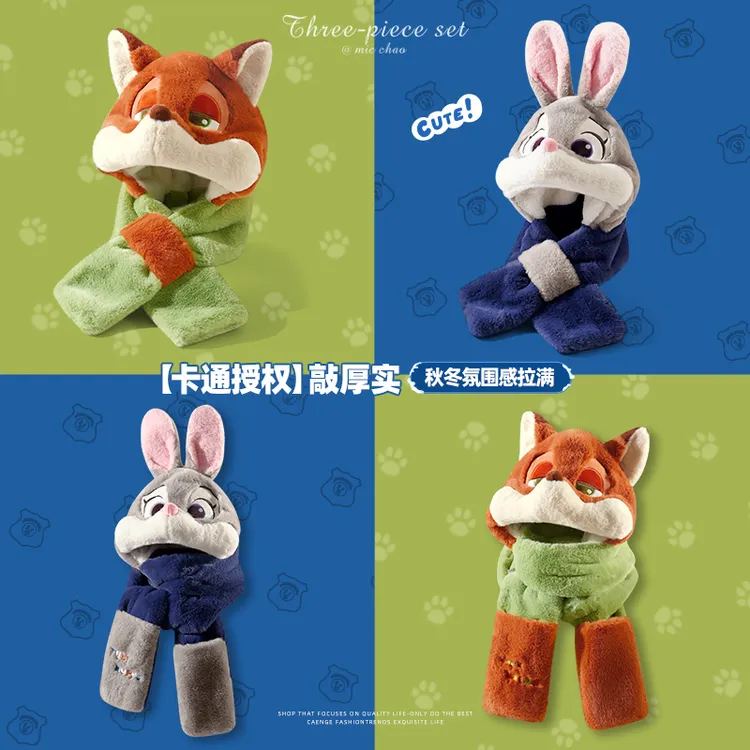 朱迪尼克狐狸毛绒帽子可爱玩偶米奇米妮女冬季加厚保暖雷锋帽护耳