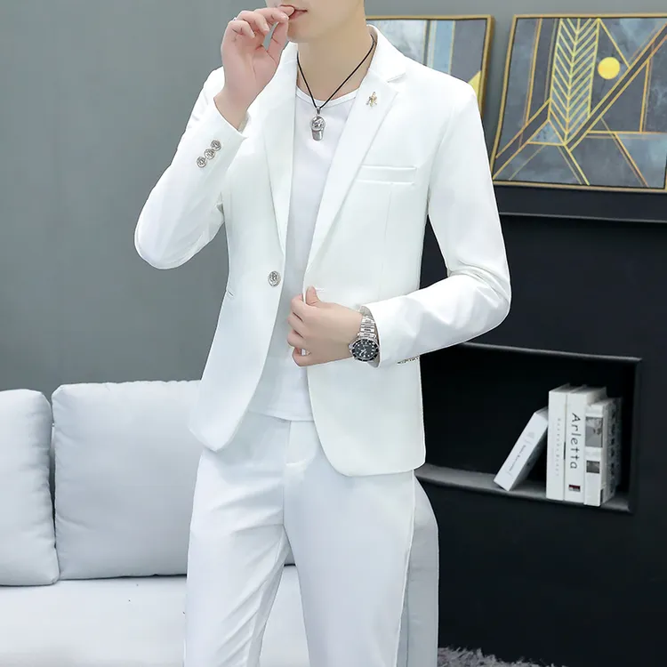 西服套装男士韩版修身新品2025高档百搭中袖礼服西装七分袖两件套