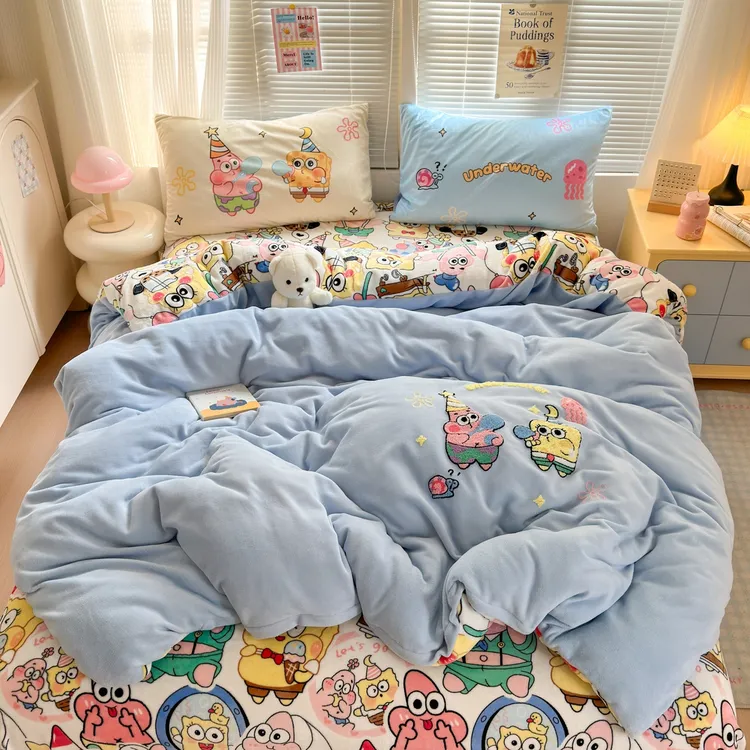  牛奶绒双面使用加绒四件套 双面绒秋冬法莱绒超柔单人宿舍三件套