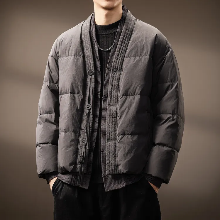 高端新国标90白鸭绒中式羽绒服男冬季拼接假两件保暖cleanfit外套