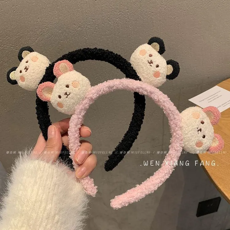 小熊发箍女韩系可爱甜美女生羊羔毛洗脸发箍网红化妆压发发夹头饰
