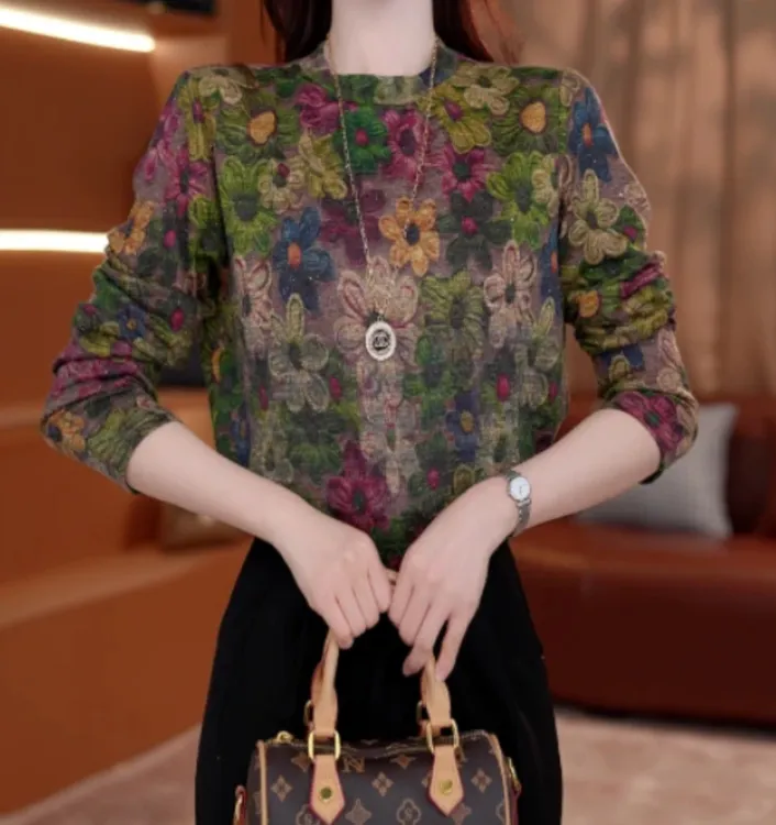 【洒银】秋季薄款长袖针织打底衫胖mm大码遮肉显瘦气质澳绒T恤