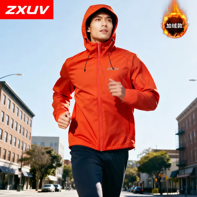 ZXUV男女款连帽跑步户外运动外套跑步外套软壳加绒外套