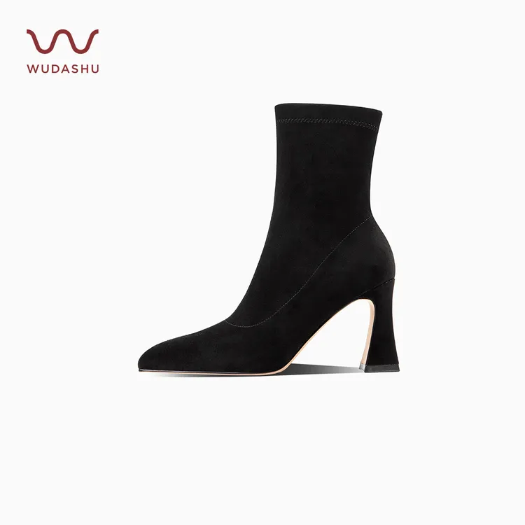 【玲珑专属】穿高跟鞋的吴大叔【气垫缓震】弹力瘦瘦靴尖头粗跟8cm女士短靴