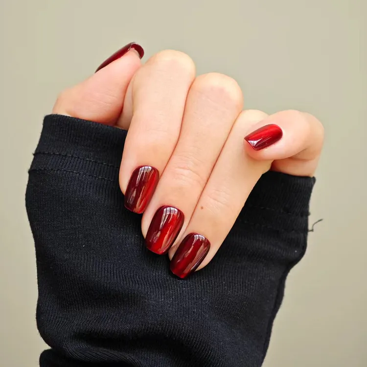 【红丝绒】秋冬新款手工酒红猫眼短款显白气质百搭日常通勤穿戴甲