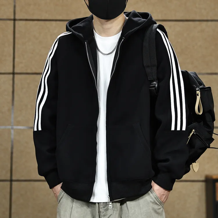 高端重磅405g开衫卫衣外套男秋季新款美式潮牌宽松连帽休闲夹克男