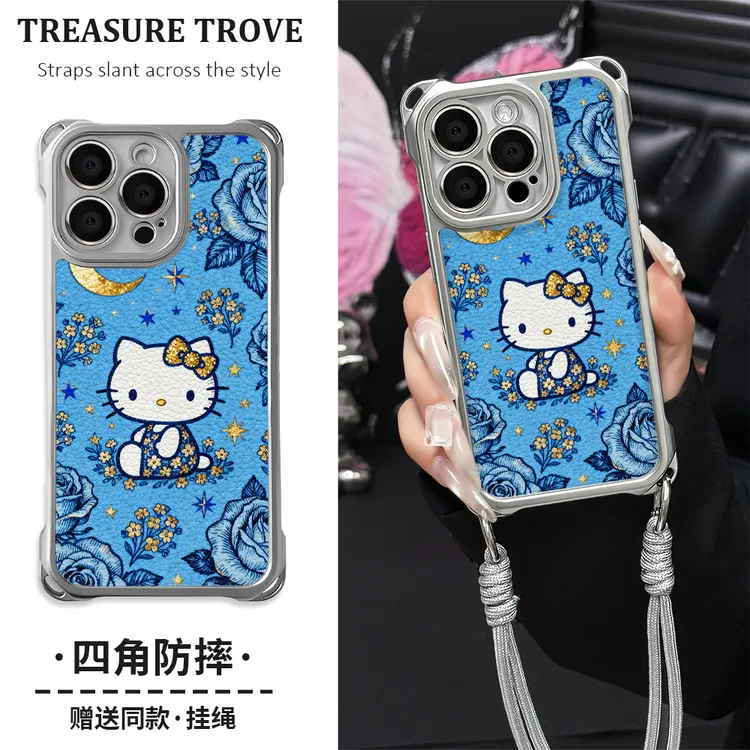 适用于苹果17华为OPPO小米VIVO潮流简约个性四角挂绳手机壳YA0358