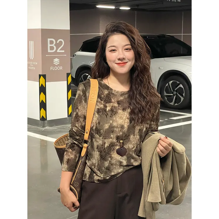 WenWen小个子韩系扎染长袖T恤女2025秋季新款百搭打底衫上衣4311