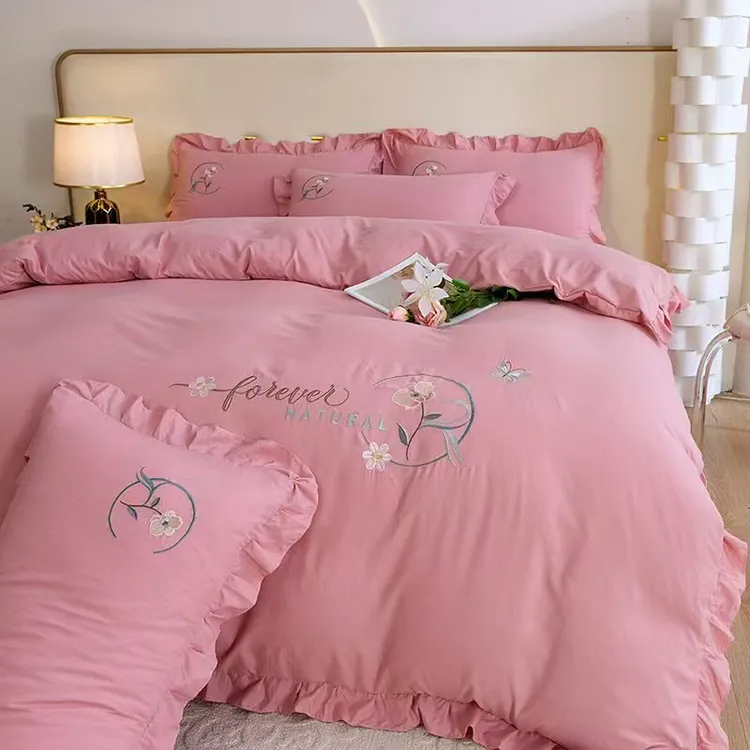 新款花边重工刺绣四件套四季被套大气床裙学生宿舍床上三件套床单