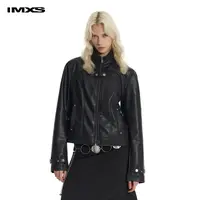 IMXS美式潮流机车立领黑色短款PU皮夹克皮衣外套女