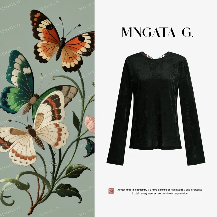 MNGATA G.宫小妍【蝶音】琥珀流光镂空绣早秋新中式国风上衣5080313