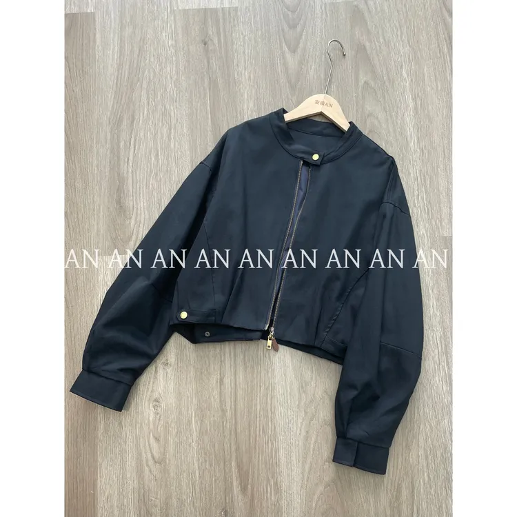 C08146秋季新款莱赛尔美式高级感又a又飒纯色夹克棒球服外套