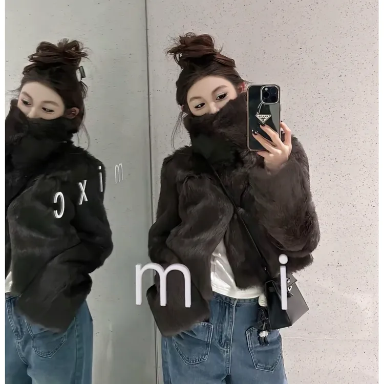 "千金兔"奢贵分区定染兔毛中古真皮皮毛一体皮草外套女