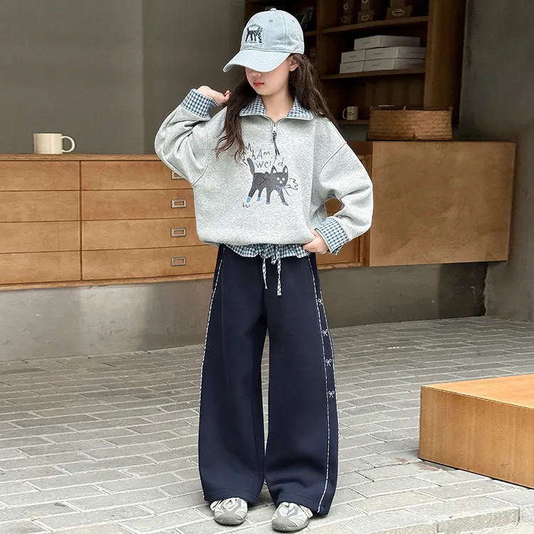 女童秋装套装2025新款儿童洋气加绒卫衣女孩大童秋冬款休闲两件套
