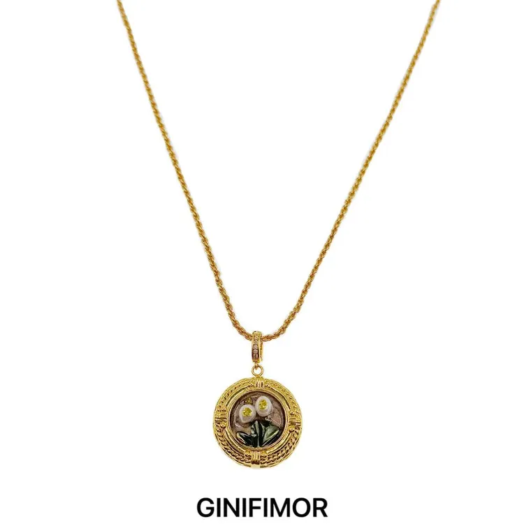 GINIFIMOR 铜合金项链 a687 油画仿珍珠项链新中式花朵锁骨颈链