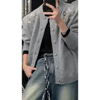 龙叨叨秋季新品小众设计感手工刺绣针织衫男韩系宽松休闲开衫外套