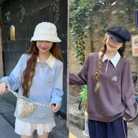 学院风翻领刺绣长袖卫衣女2025秋季新款大码胖mm时尚百搭显瘦气质
