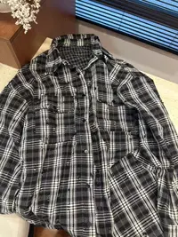 曹大媛25秋冬【黑白格】翻领双纱AB面格子长袖衬衣外套宽松休闲外搭