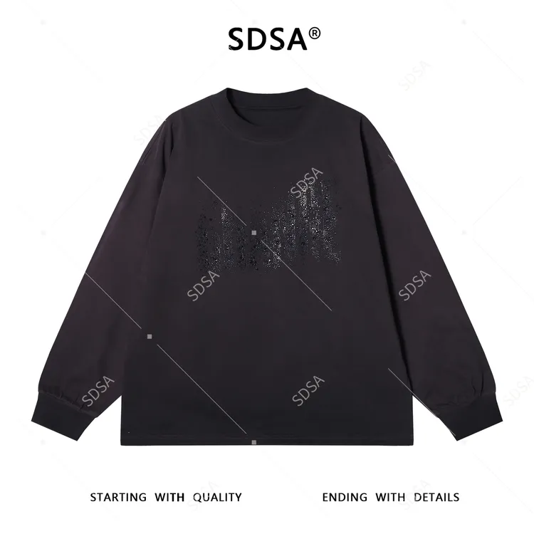 SDSA男士秋冬新款痞帅男装美式胸前烫钻圆领卫衣宽松重工时尚上衣