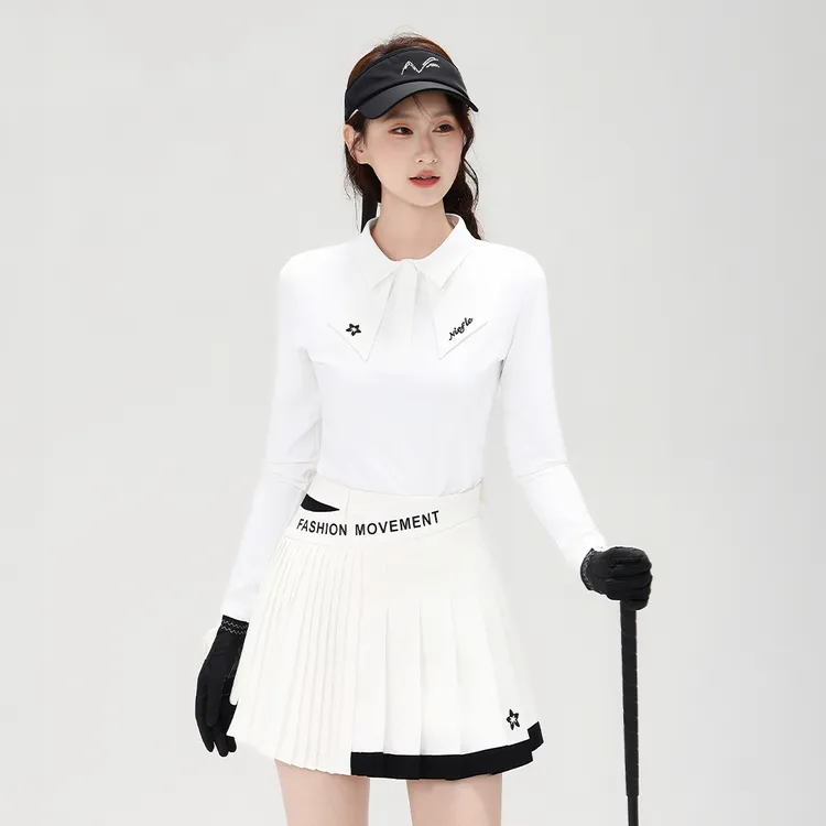 秋冬季新款女装蝴蝶领长袖T恤速干透气高端高尔夫休闲运动套装