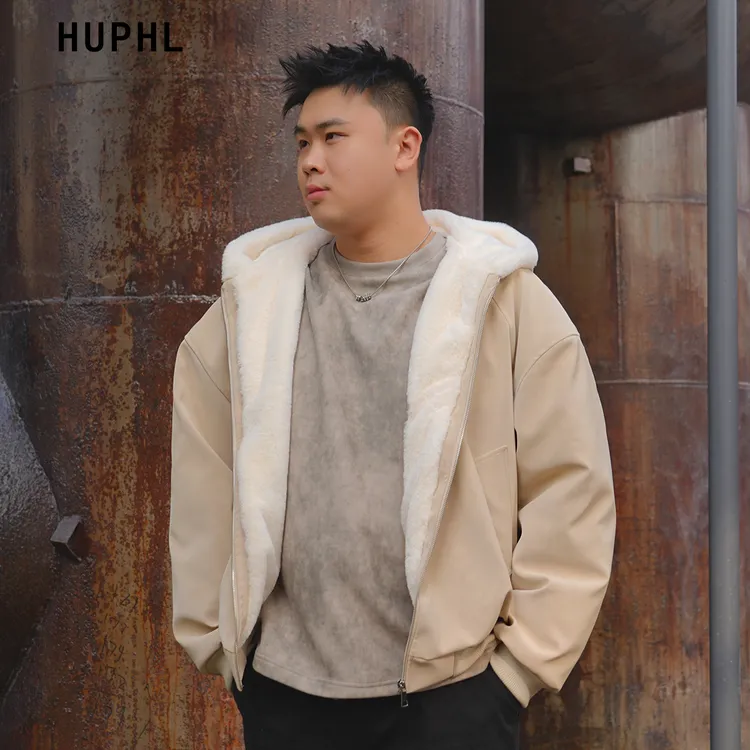 特大码座山雕加绒保暖仿兔毛连帽棉衣外套PU软皮男女休闲复古男装