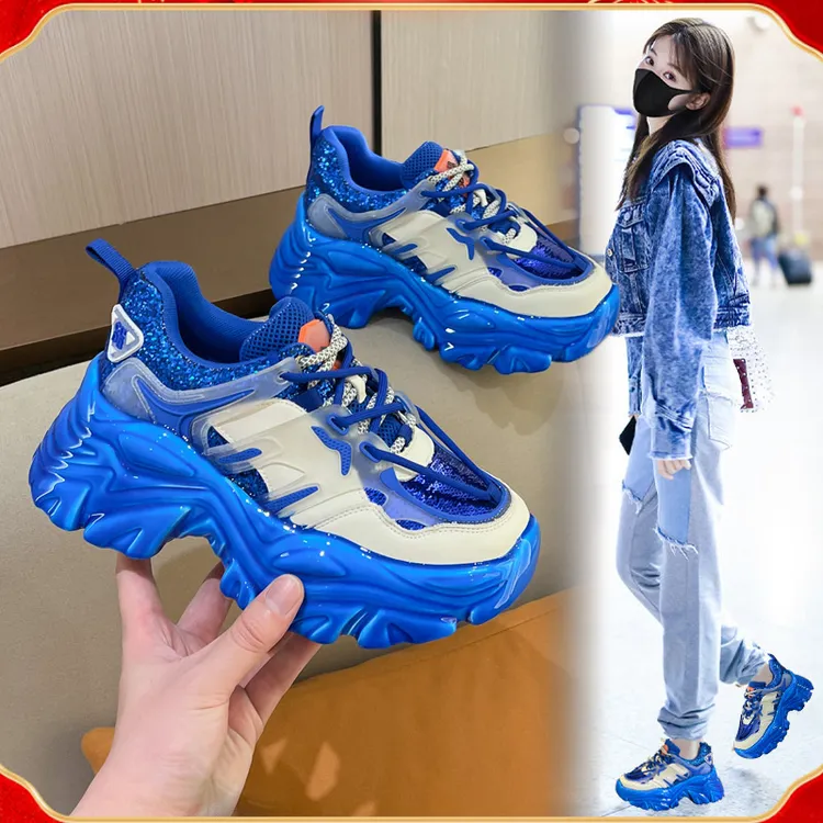 小众设计师款高端厚底老爹鞋女夏季潮款网红拼色系带休闲运动