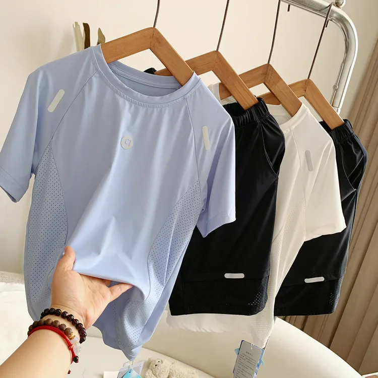 男童速干套装夏季新款儿童拼接网眼薄款透气短袖T恤户外运动短裤