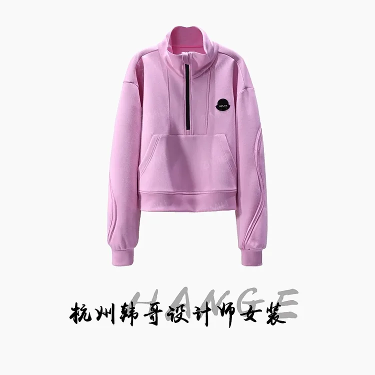 【韩哥欧货女装】冬季麂皮绒加厚《荷花粉》弹力双面高领卫衣26590-K3