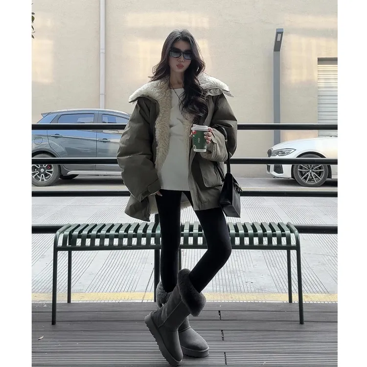 赵露思同款棉服女2025冬季新款羊羔毛派克服棉衣加厚工装棉袄外套