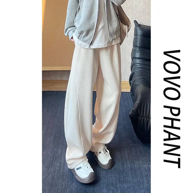 VOVO秋季重磅水波纹弯刀裤美式抽绳直筒休闲裤拖地裤运动卫裤