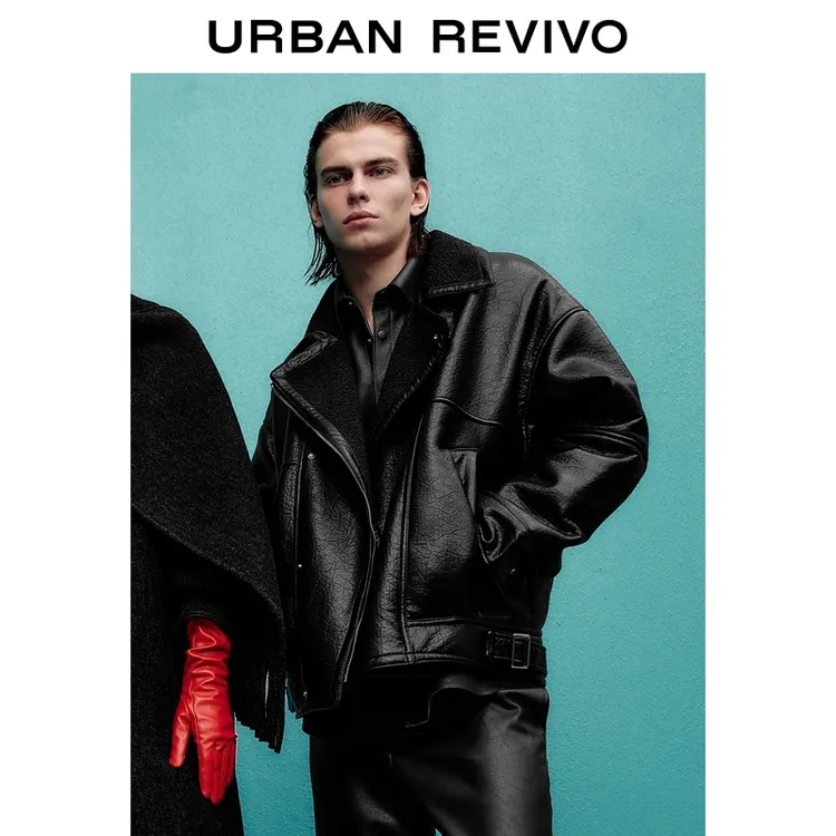 UR2025秋季新款男装琥珀流光风拼接翻领夹克外套UMA150002