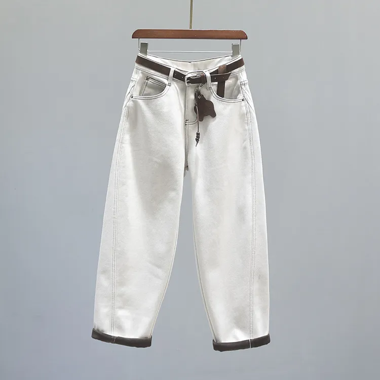加绒加厚高腰弯刀牛仔裤女老爹裤2025秋冬新款宽松休闲阔腿镰刀裤