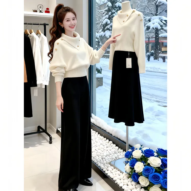 香朵儿【女神主义】潮流设计款针织衫长袖女秋冬季翻领显瘦内搭上衣