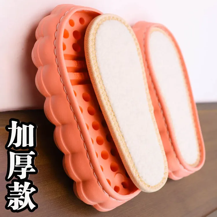 秋冬手工钩织加厚编织拖鞋轻便耐磨防滑柔软云朵鞋底