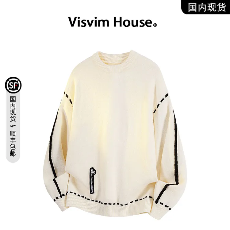 【品牌现货撤柜】VISVIM WINGS秋季新款虚线撞色圆领毛衣针织衫男士