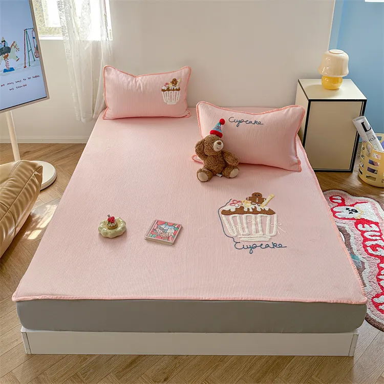 小清新可爱卡通床笠款凉席三件套全包式防滑凉感凉席裸睡舒适软席