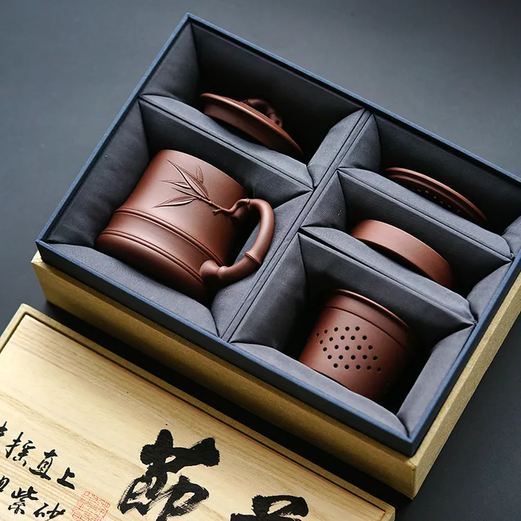 砂壶印象 宜兴紫砂 节节高升竹节内胆盖杯 宜兴紫砂 底槽青 500cc