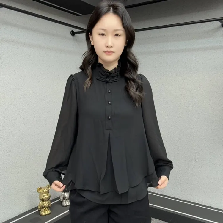 雪纺衬衫2025春季新款立领盘扣时尚设计感显瘦宽松纯色气质上衣女