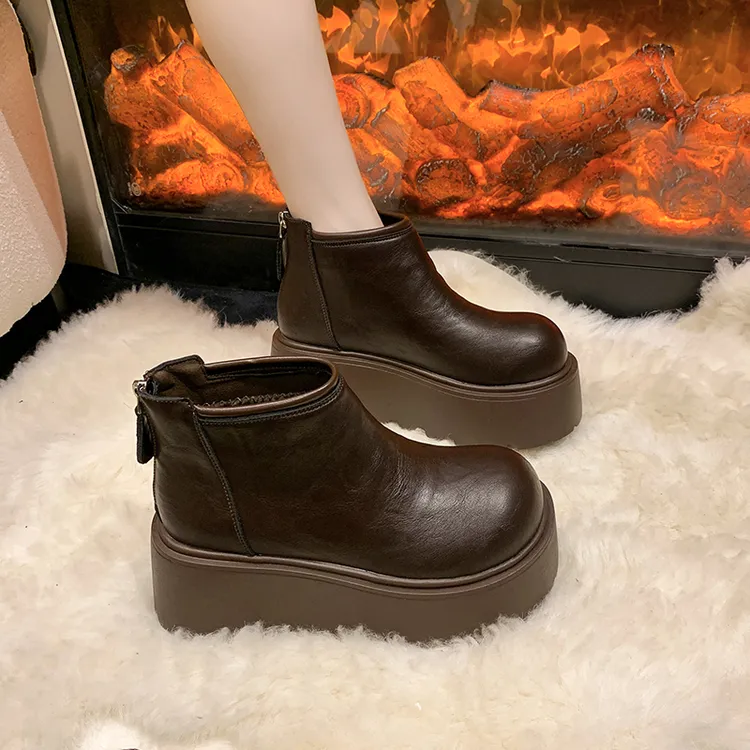 厚底马丁靴女2025新款英伦风秋冬加绒小个子增高欧货爆款松糕短靴