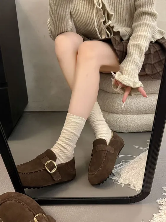 【香姐AND】【可55-18】冬季时尚爆款毛毛磨砂真皮加绒勃肯女鞋