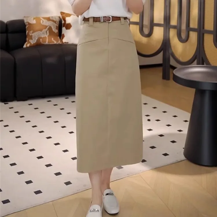 高级感西装半身裙女夏季2025新款高腰a字中长款开叉一步包臀裙子