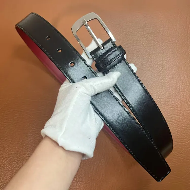 钨钢针扣双面英国马缰革牛皮+酒红色小牛皮+手缝双波浪蜡线本命年