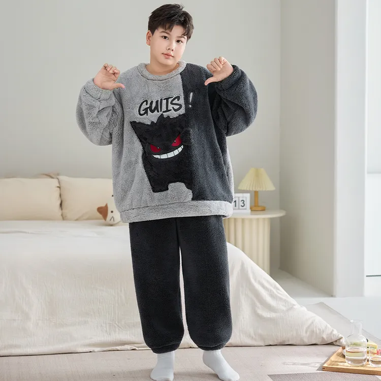 胖童装男童加肥加大珊瑚绒儿童睡衣男孩2025新款秋冬款宝宝家居服