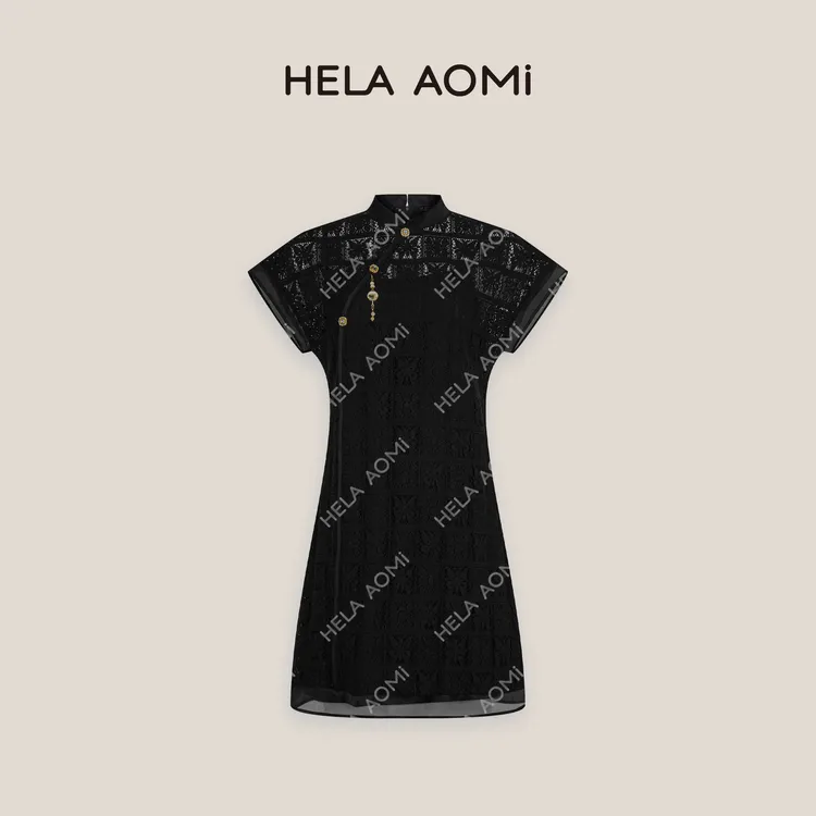 HELA AOMI“蝴蝶旗袍”时尚洋气透视蕾丝钩花轻薄连衣裙CY5BC72479