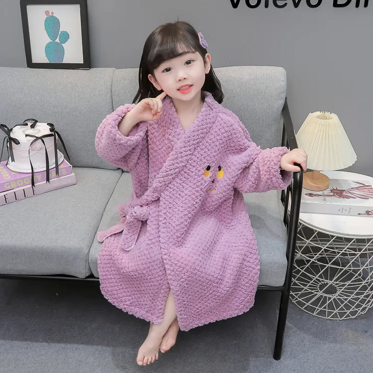 女童法兰绒浴袍秋冬2025新款儿童保暖宝宝加绒法兰绒睡袍洗澡浴巾