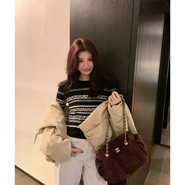 【ALONE SAVOR】龍喜儿印象里 复古条纹羊绒圆领打底针织衫T409